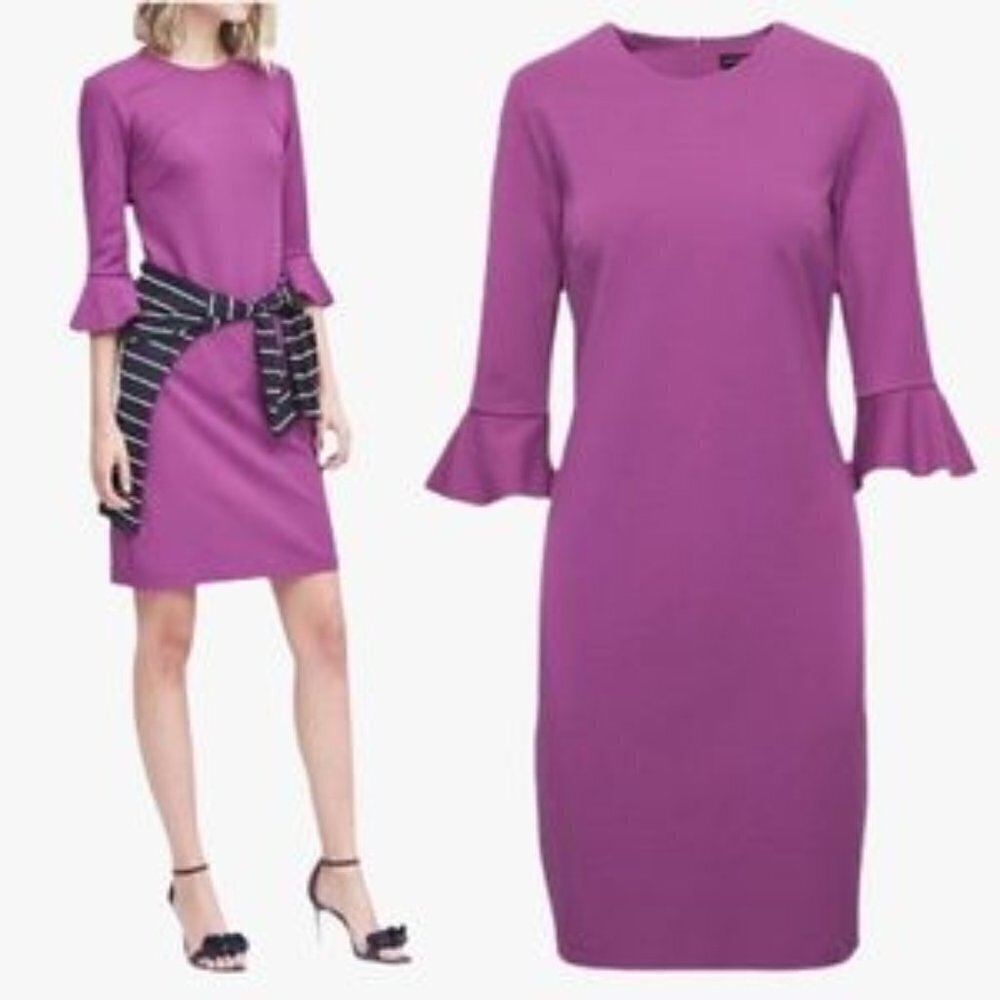 Banana Republic Dress Flutter Bell 3/4 Sleeve Magenta Purple Wedding Cocktail 6